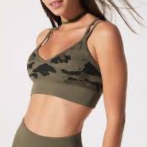 Avocado Women's M/L Olive Night‎ Camo Bra Sports Bra Padded